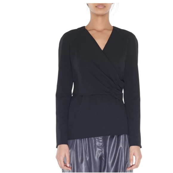 TIBI Structured Crepe V-Neck Shirred Wrap Top Black Women’s Size 8 NWT! - Picture 1 of 8